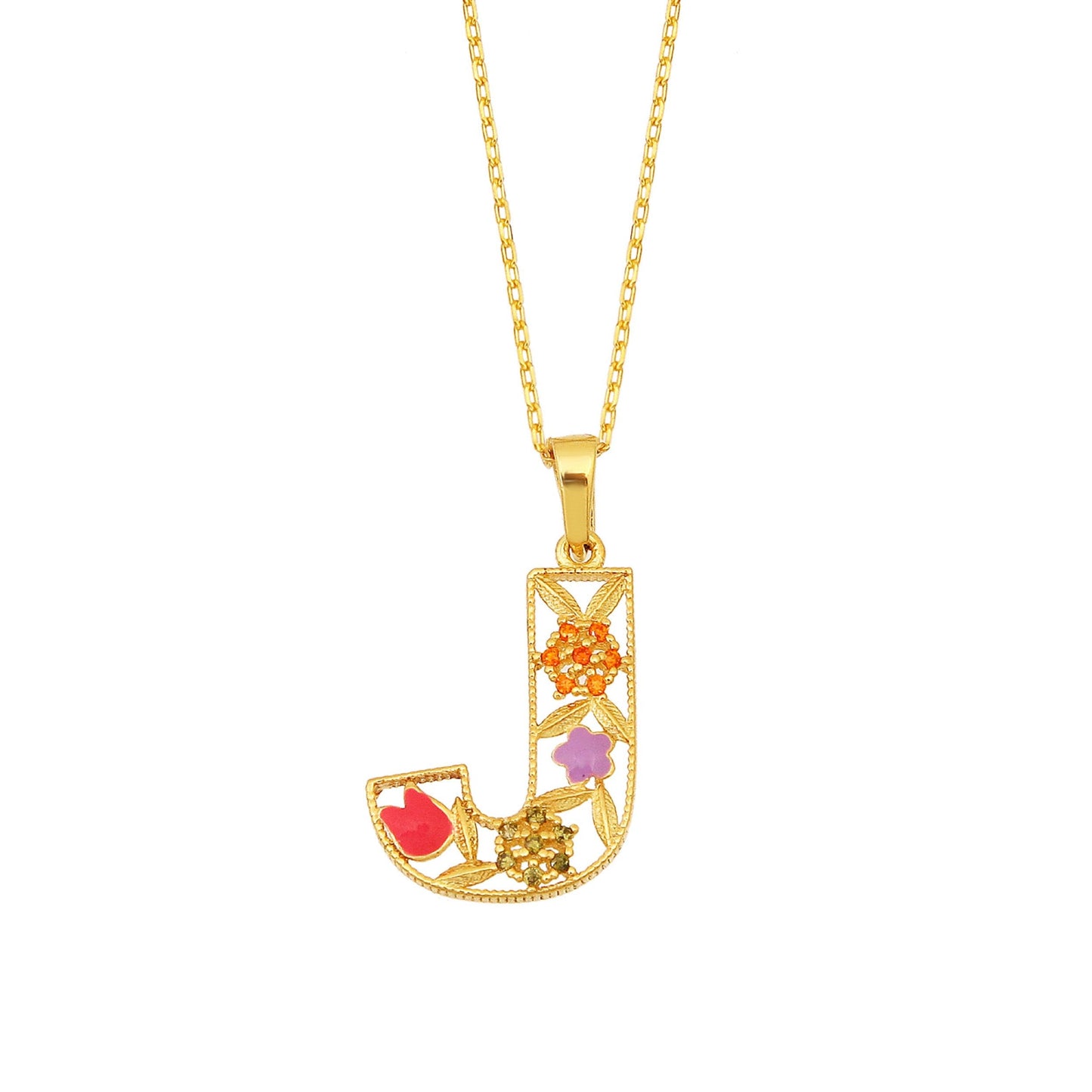 J  letter necklace with flowers