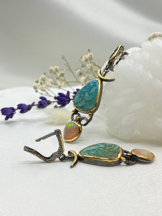 Turquoise & Opal Silver Earrings