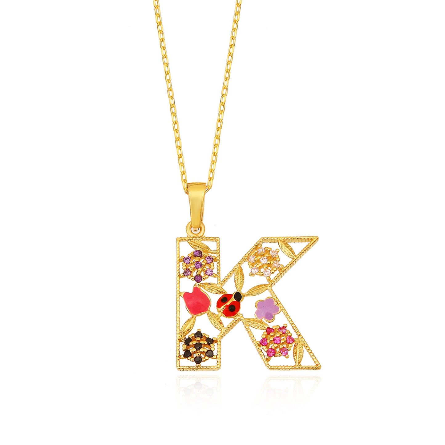 K  letter necklace with flowers