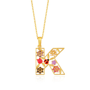 K  letter necklace with flowers