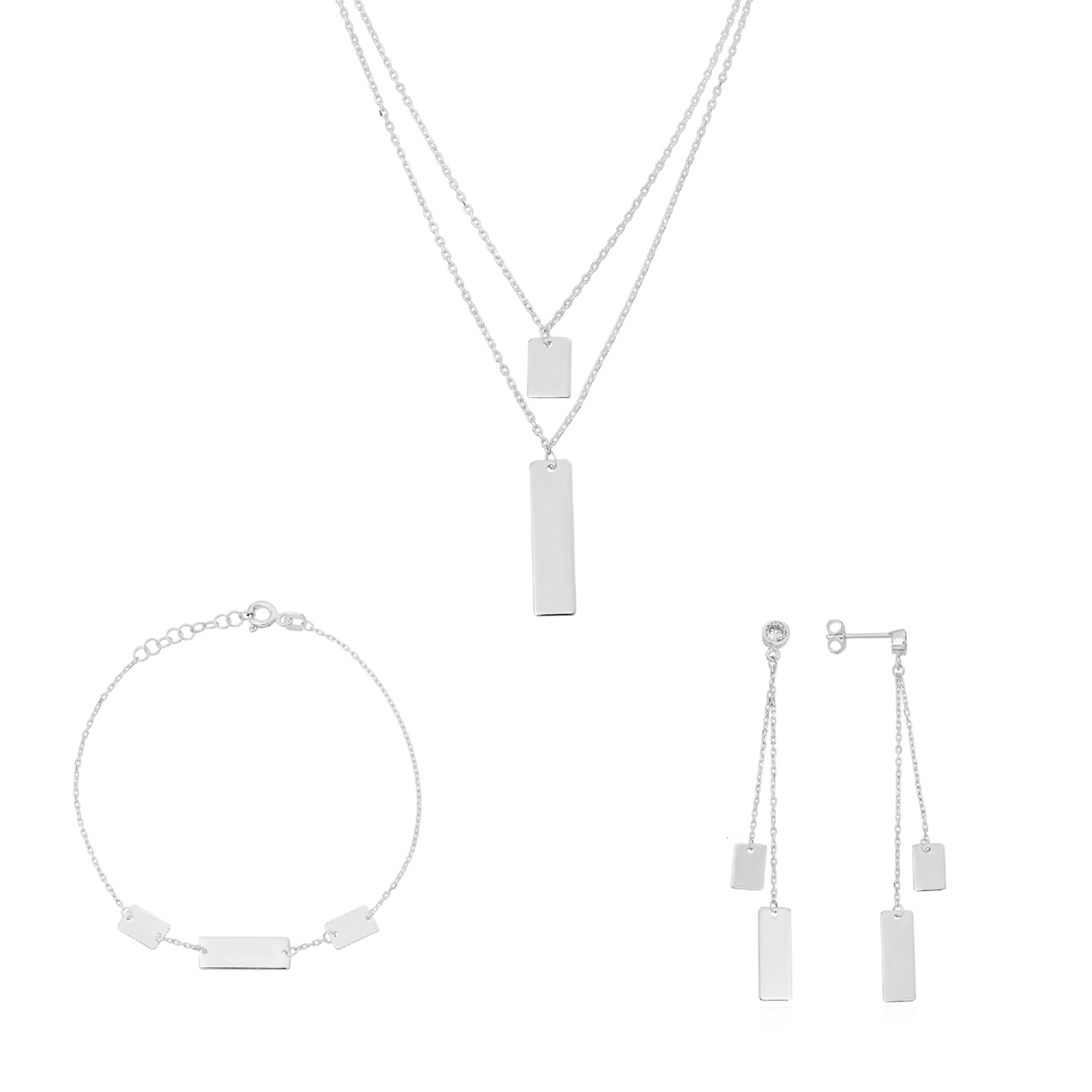 Silver Bar Rectangle Jewelry Set