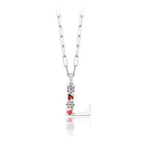 Floral "L" Letter Silver Pendant