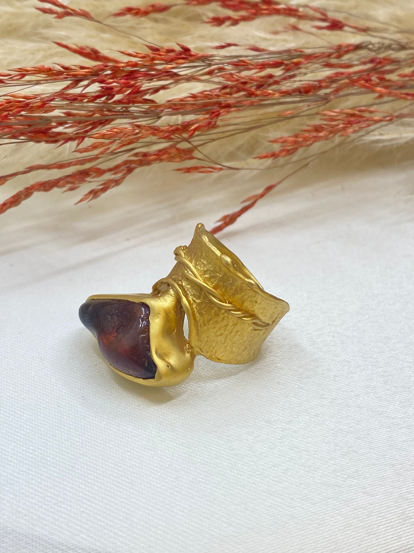 14k Gold-Plated Amber Ring